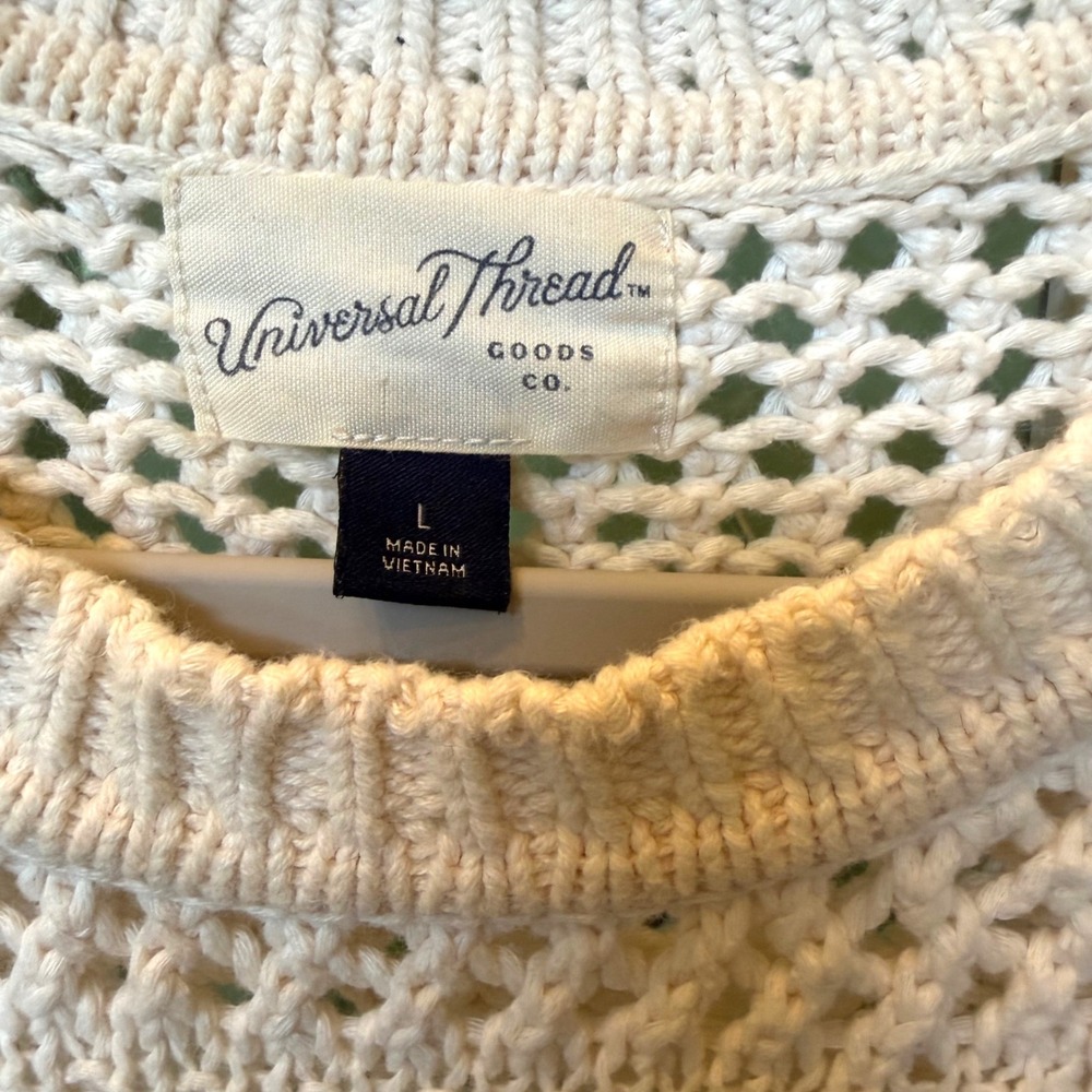 Universal Thread Womens Cream Open Knit Sweater Vest Sleeveless Crew Neck Large - Picture 5 of 6